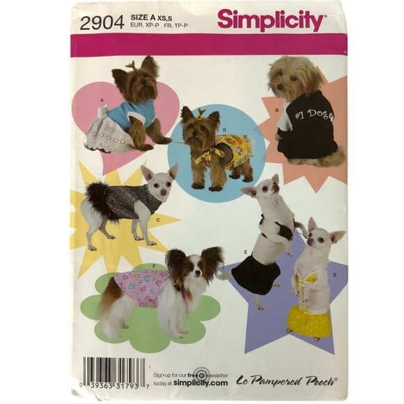 Simplicity 2904 Dog Clothes Costumes Sewing Pattern Size XS-S 2008 - Picture 1 of 3